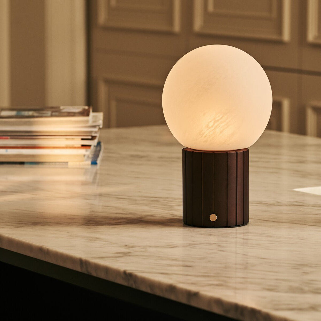 Nadine Dark Brown Wood & Glass Cordless Table Lamp