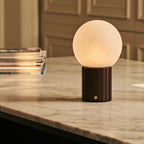 Nadine Dark Brown Wood & Glass Cordless Table Lamp