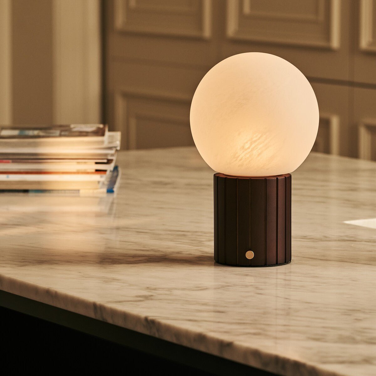 Nadine Dark Brown Wood & Glass Cordless Table Lamp