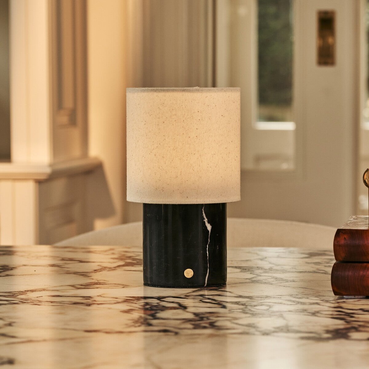 Dou rechargeable lamp in bedroom bedside setting