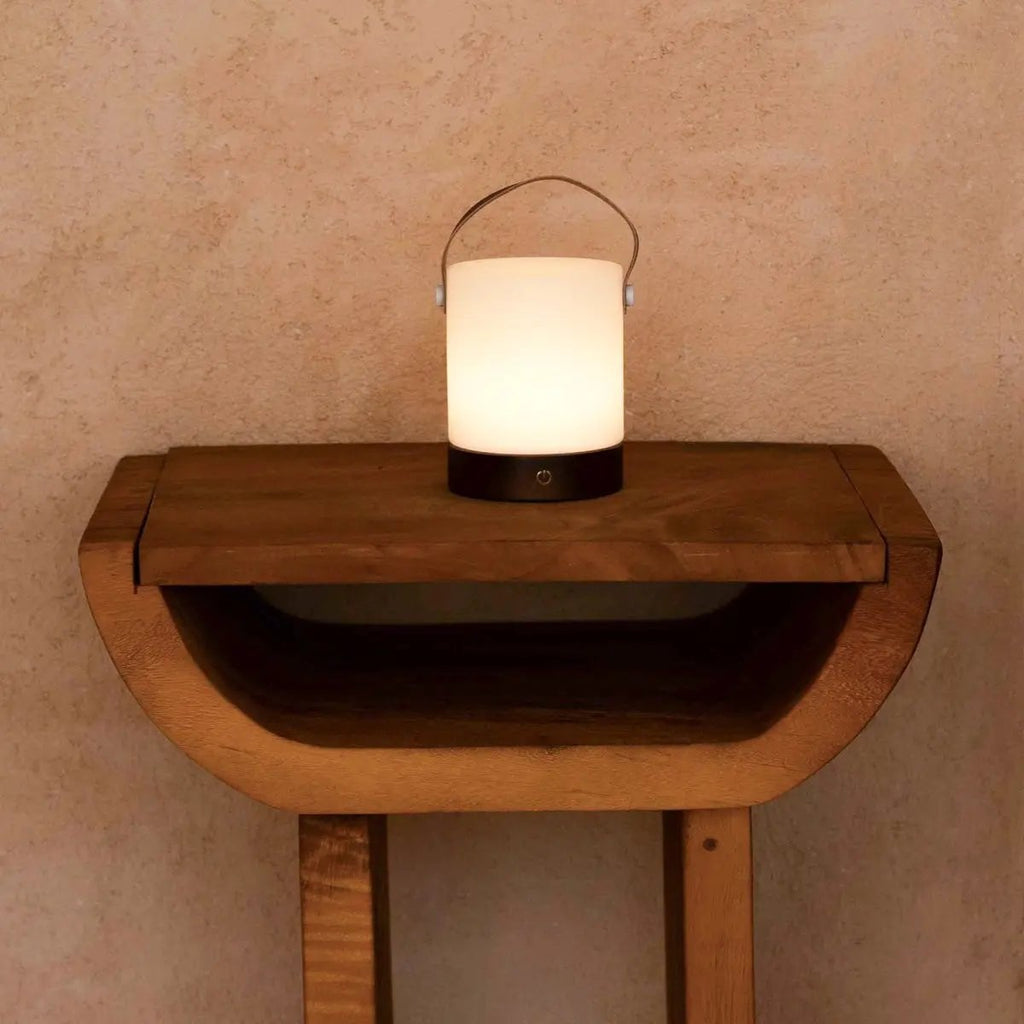 Avery leather detail lamp warm glow close-up