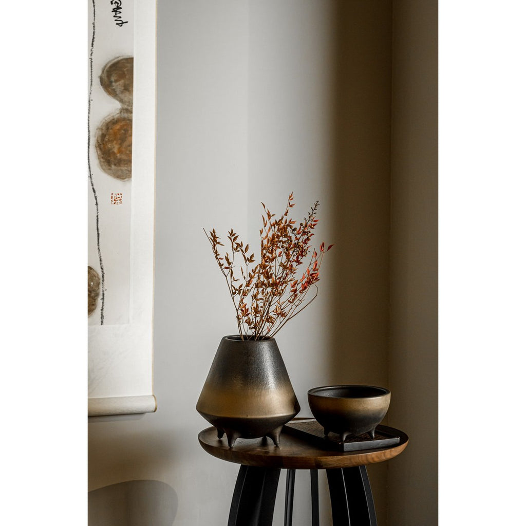 Otaru Bronze-to-Black Ceramic Sculptural Vase