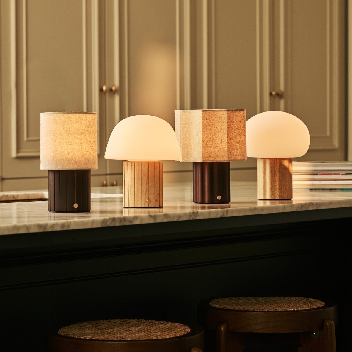 Channa Light Brown Wood & Linen Cordless Table Lamp