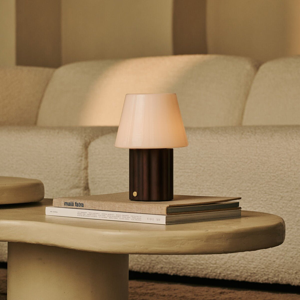 Javi Dark Brown Wood & Glass Cordless Table Lamp