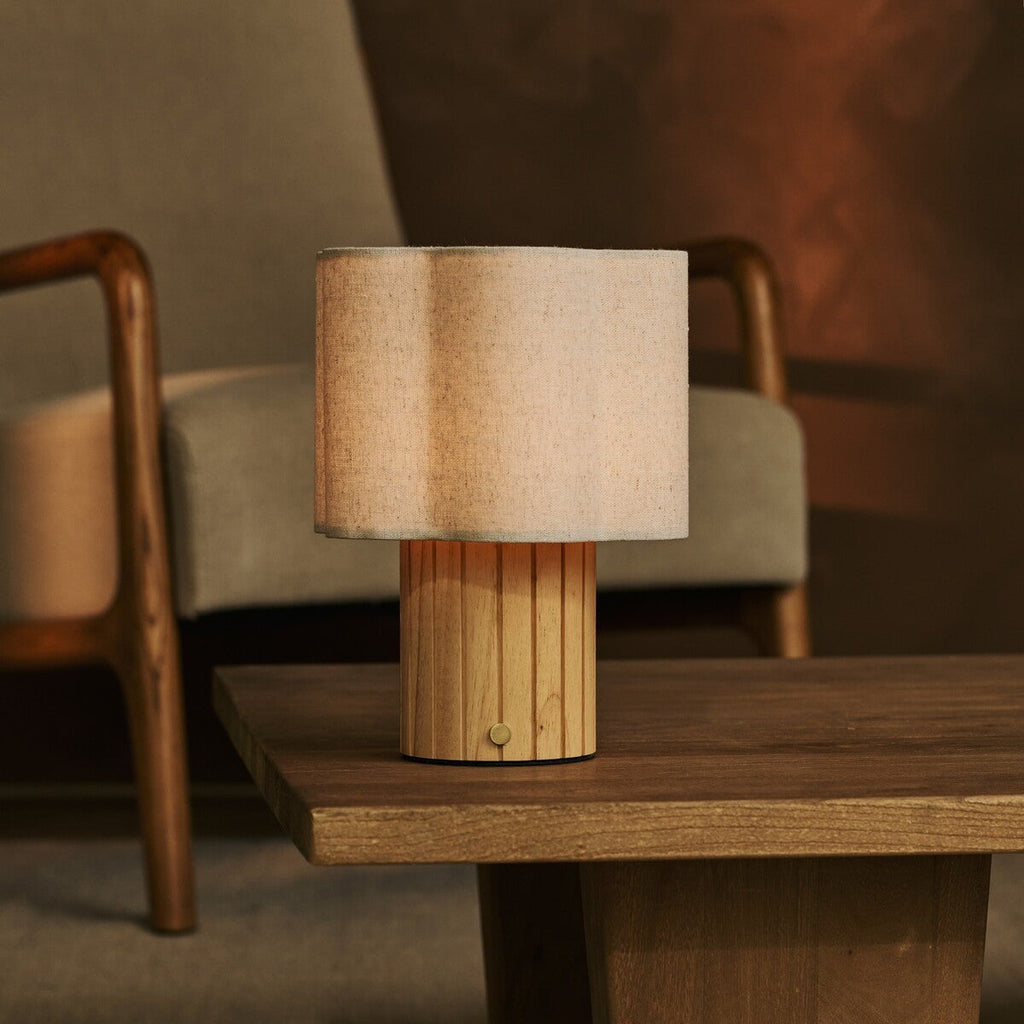 Bianca Light Brown Wood & Linen Cordless Table Lamp