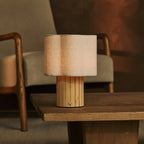 Bianca Light Brown Wood & Linen Cordless Table Lamp