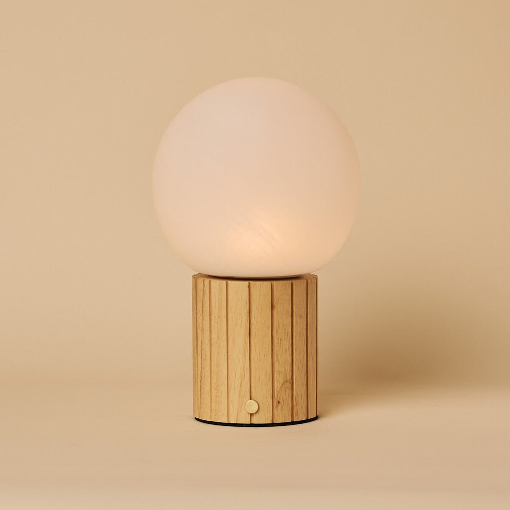 Nadine Light Brown Wood & Glass Cordless Table Lamp