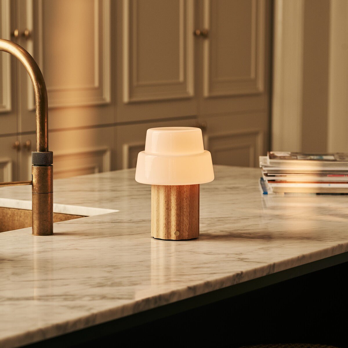 Laurent Light Brown Wood & Glass Cordless Table Lamp