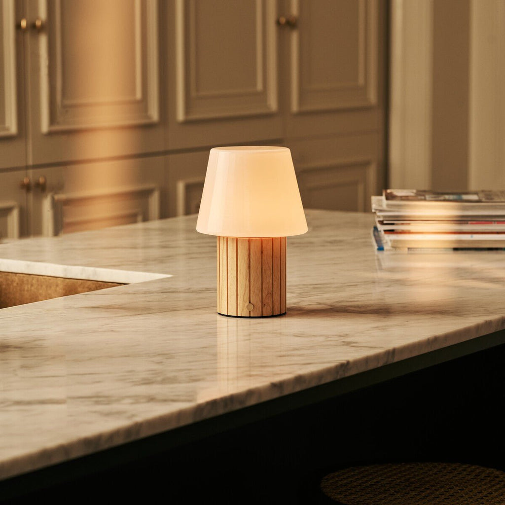 Lex Light Brown Wood & Glass Cordless Table Lamp