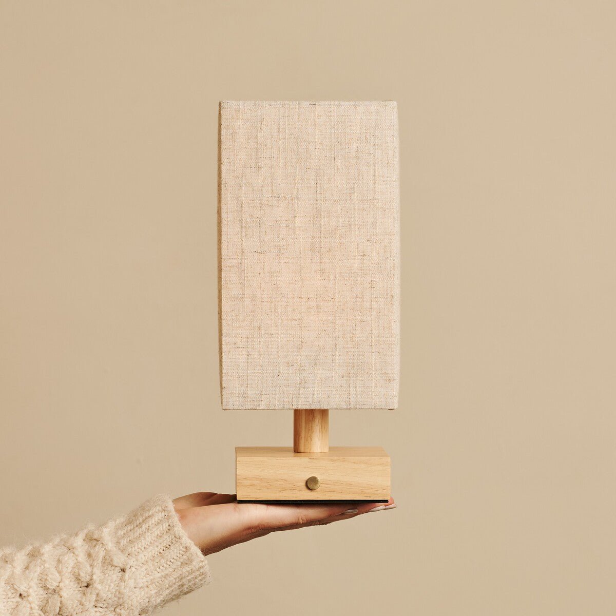 Bob Light Brown Wood & Linen Cordless Table Lamp
