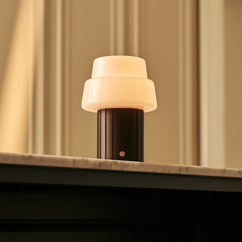 Lio Dark Brown Wood & Glass Cordless Table Lamp