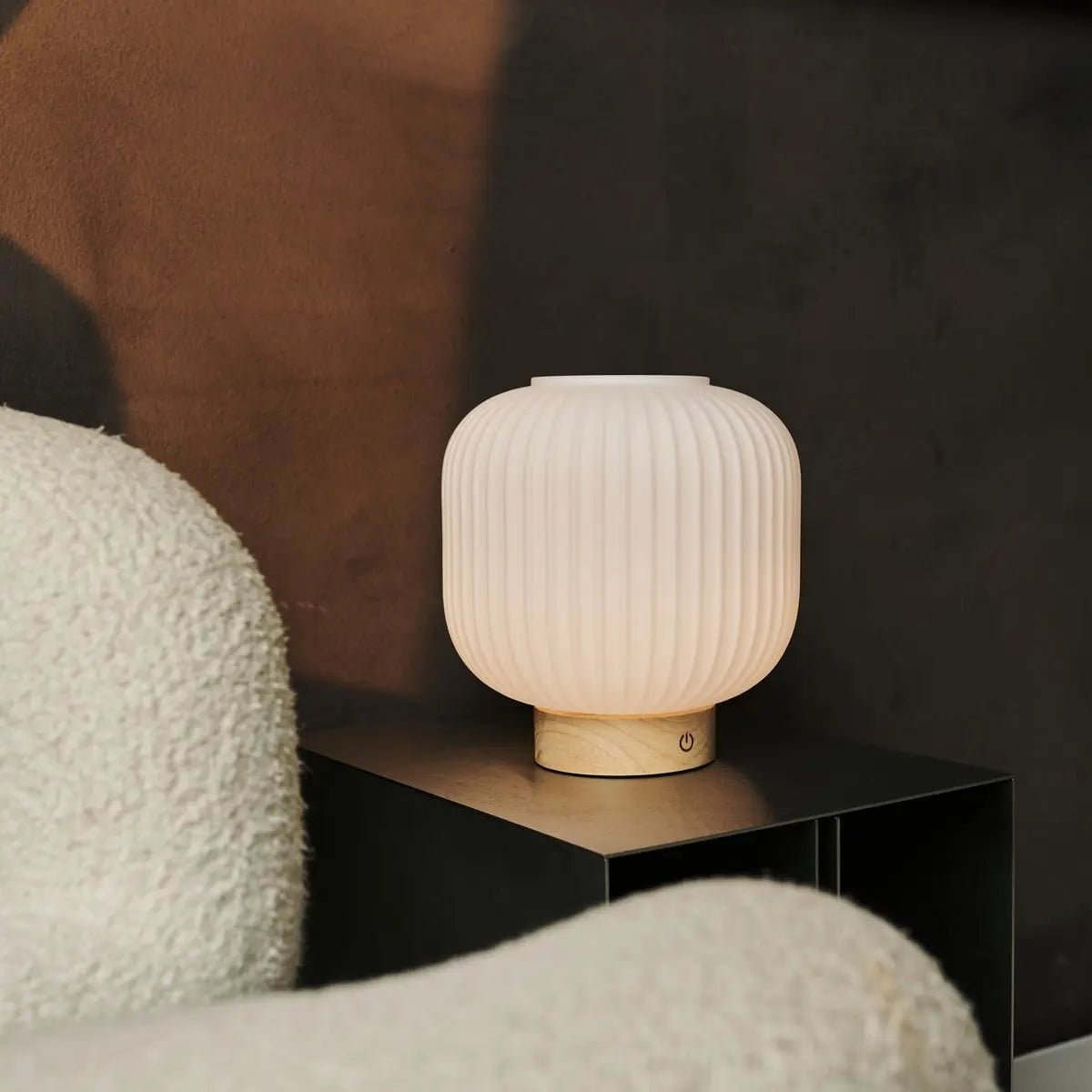 Lyla Light Brown Wood & Glass Cordless Table Lamp