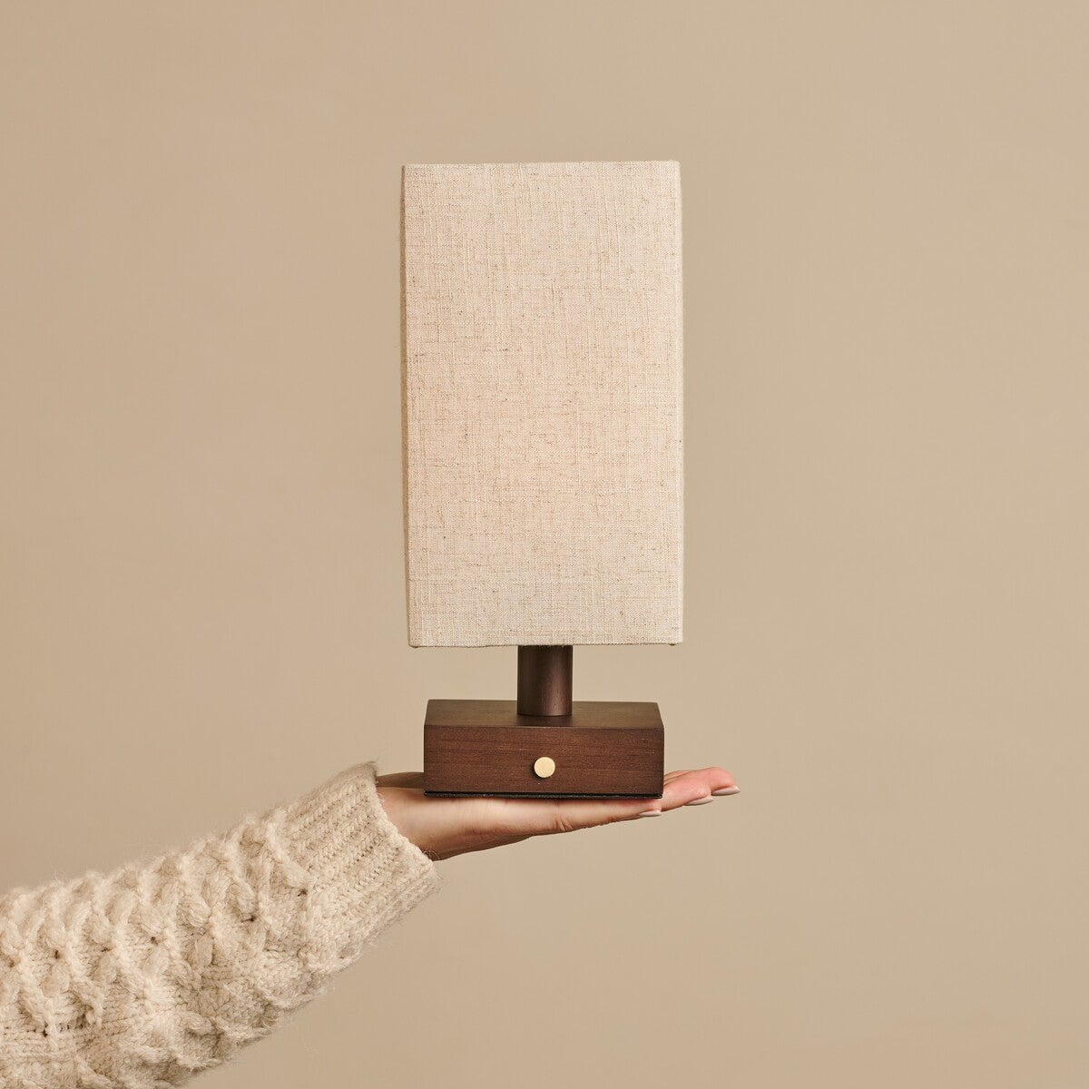 Bob Dark Brown Wood & Linen Cordless Table Lamp