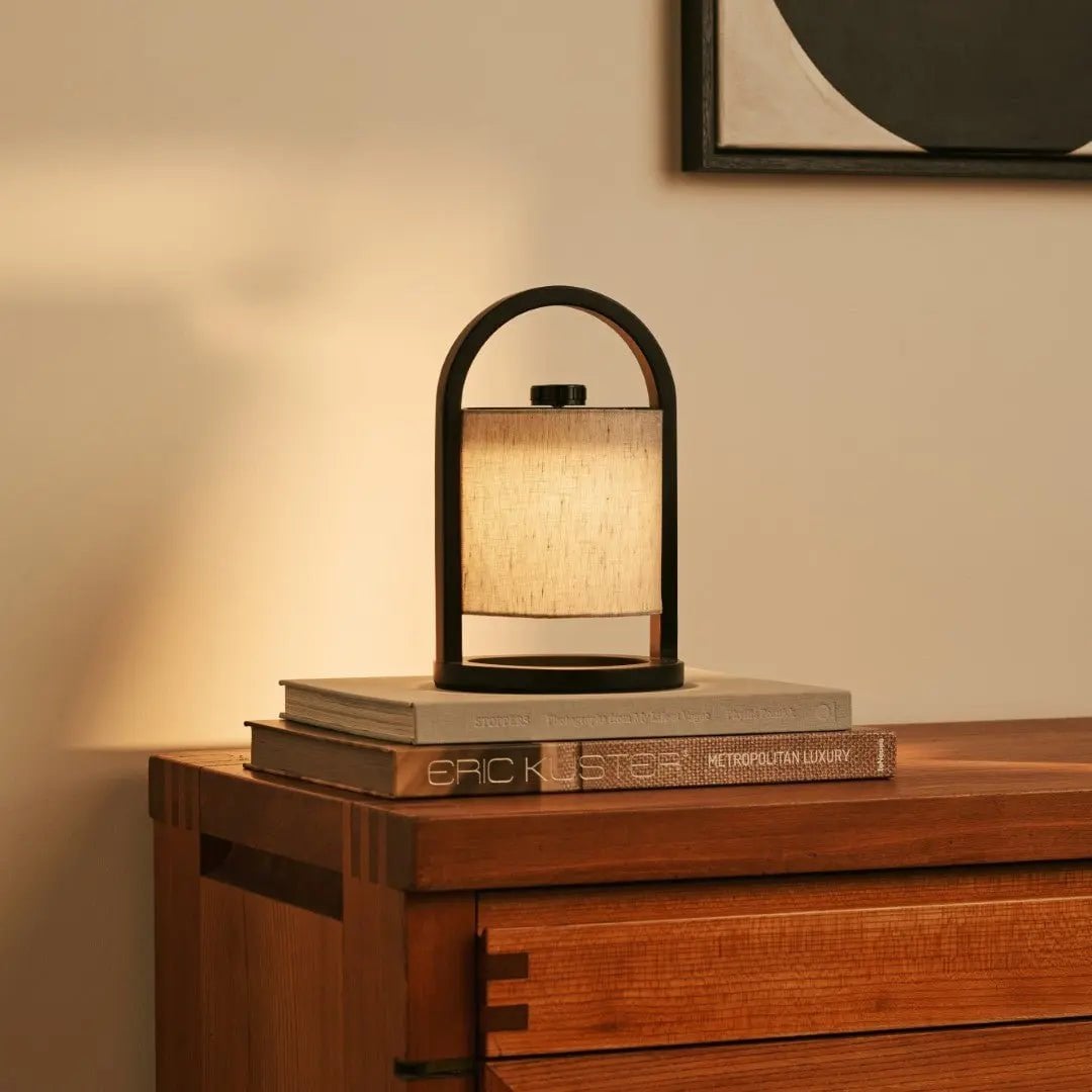 River Black & Grey Wood & Linen Cordless Table Lamp