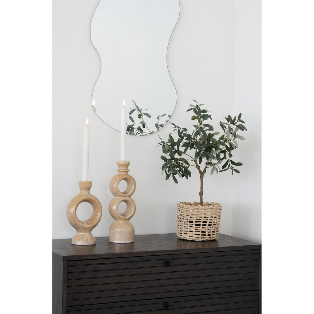 Brava brown ceramic candle holder rounded modern design