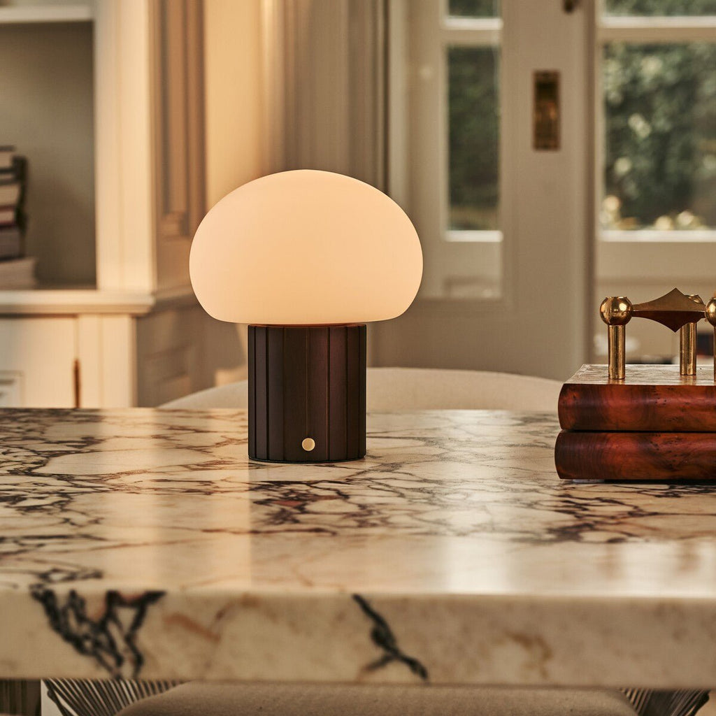 Pieter Dark Brown Wood & Glass Cordless Table Lamp