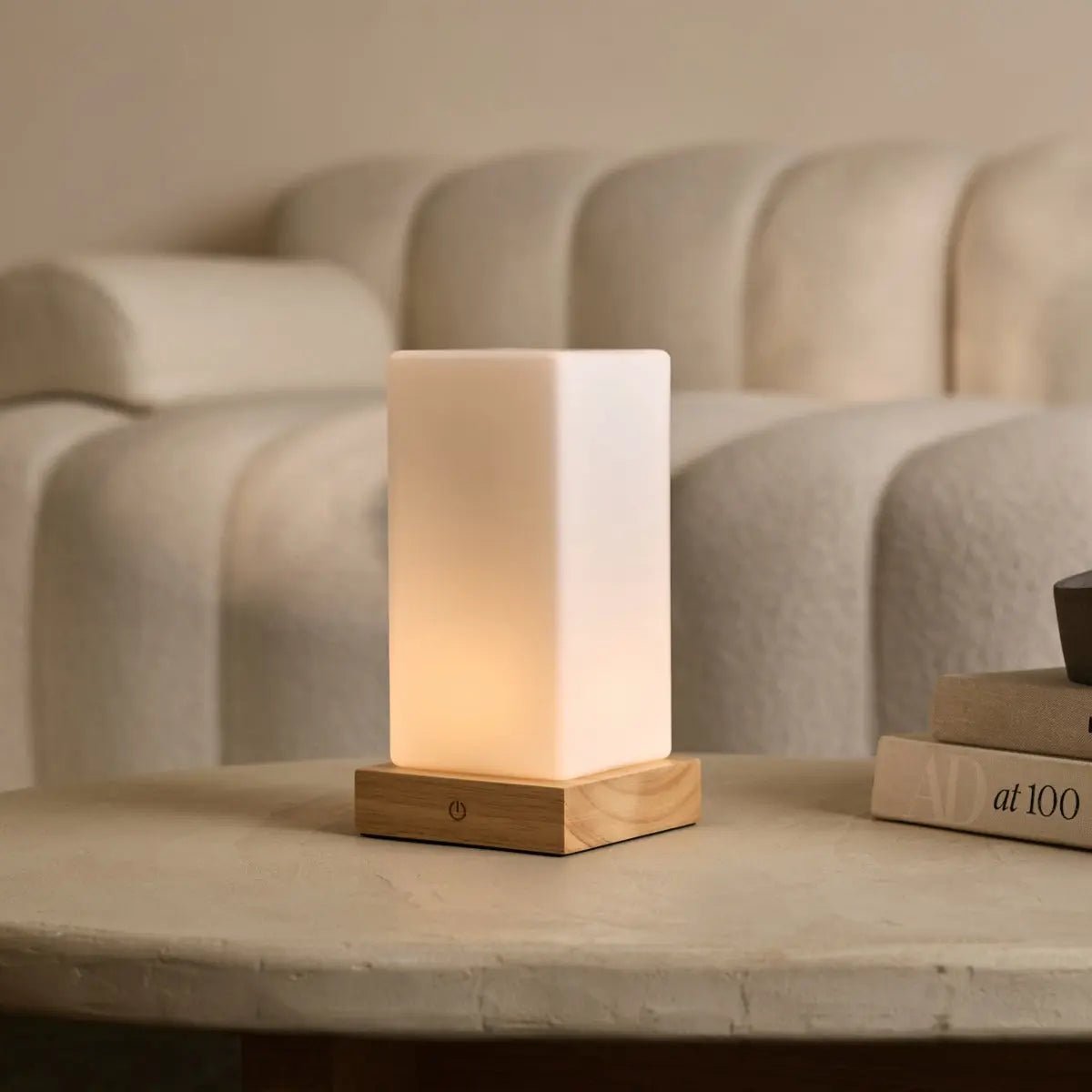 Zayn rechargeable lamp warm ambient glow on bedside table