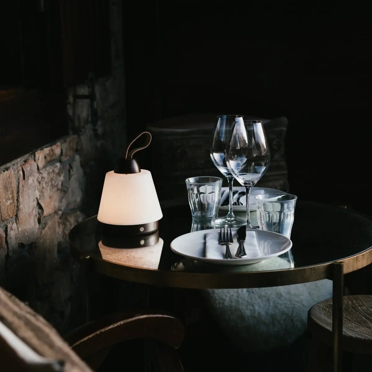 Amber leather detail rechargeable cordless table lamp