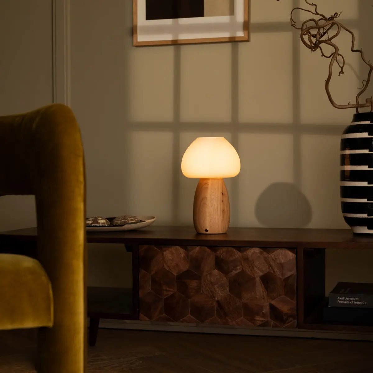 Beer wood glass rechargeable cordless table lamp