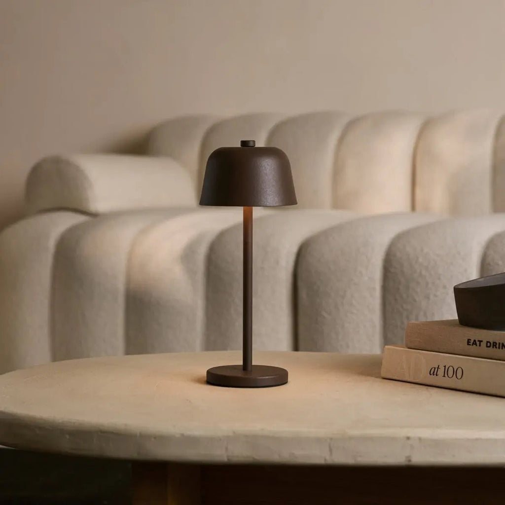 Anton cordless lamp detail of mocha brown metal finish