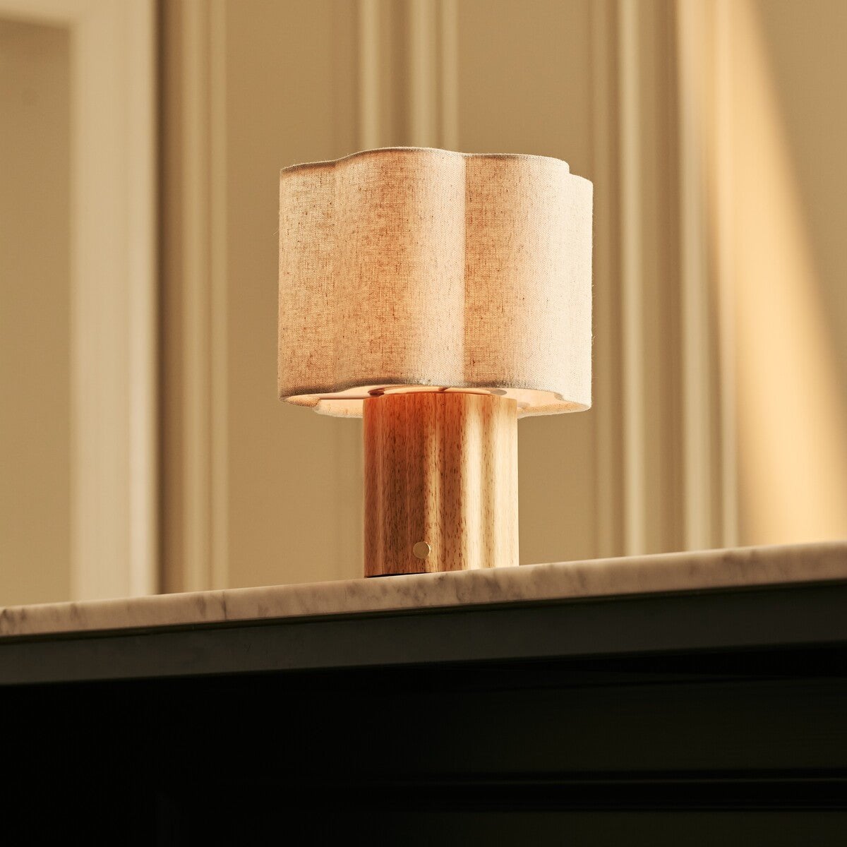 Yalisa Light Brown Wood & Linen Cordless Table Lamp
