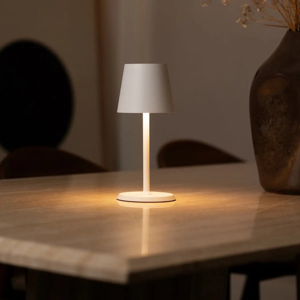 James metal lamp on outdoor covered terrace