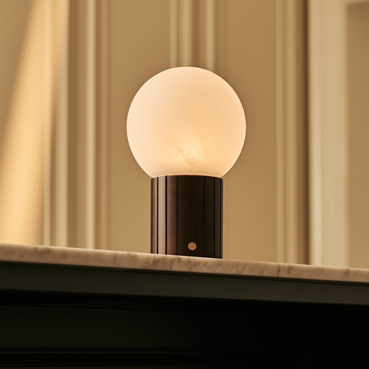 Nadine Dark Brown Wood & Glass Cordless Table Lamp
