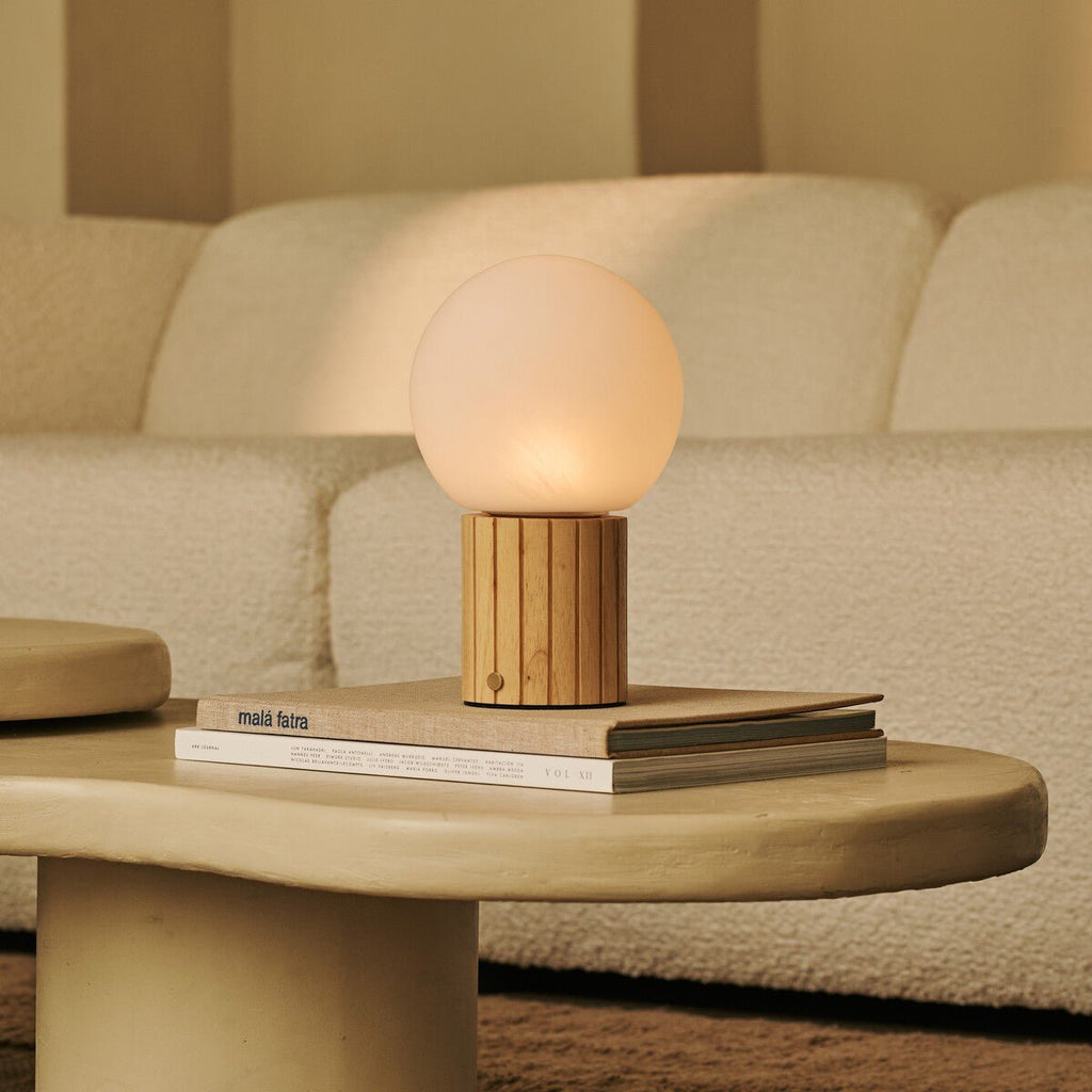 Nadine Light Brown Wood & Glass Cordless Table Lamp