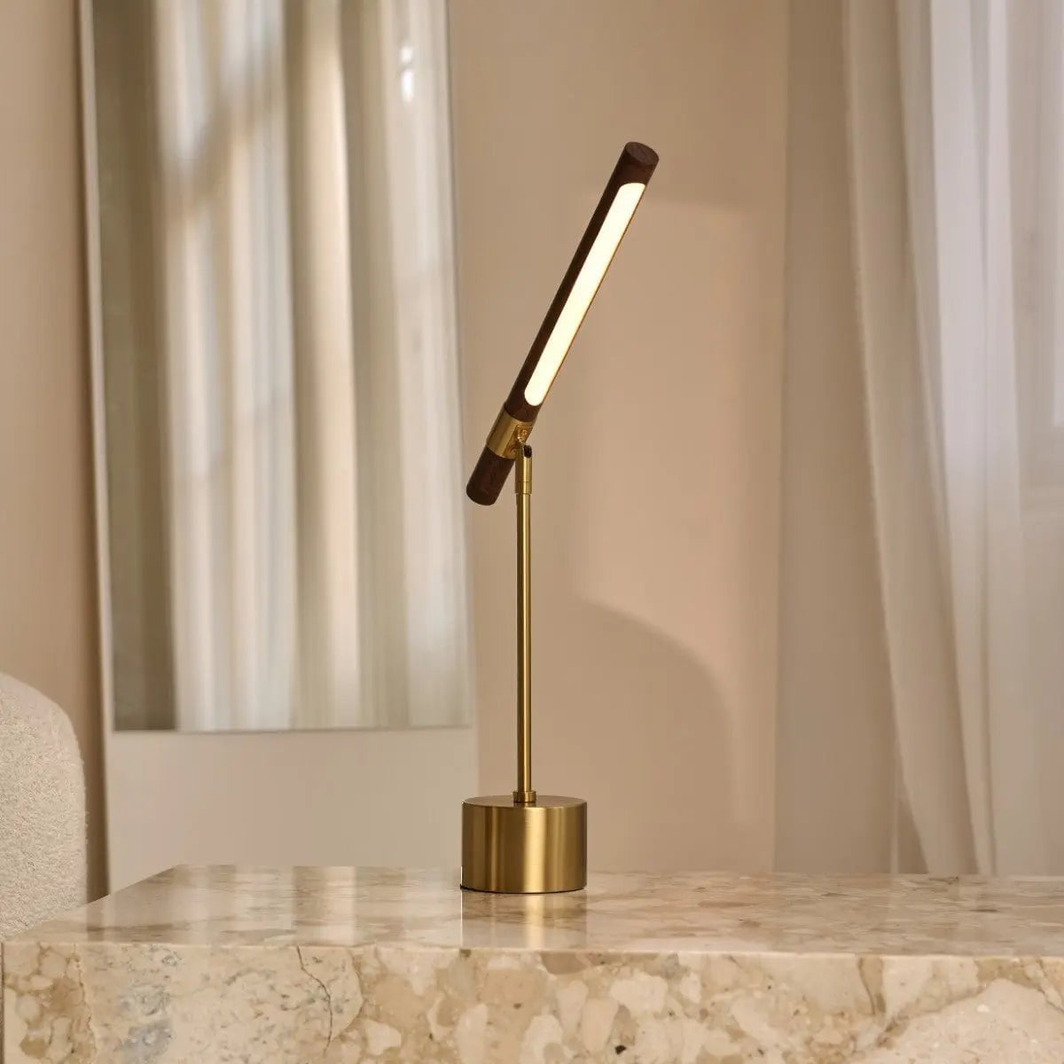 Elara adjustable lamp close-up of gold metal finish