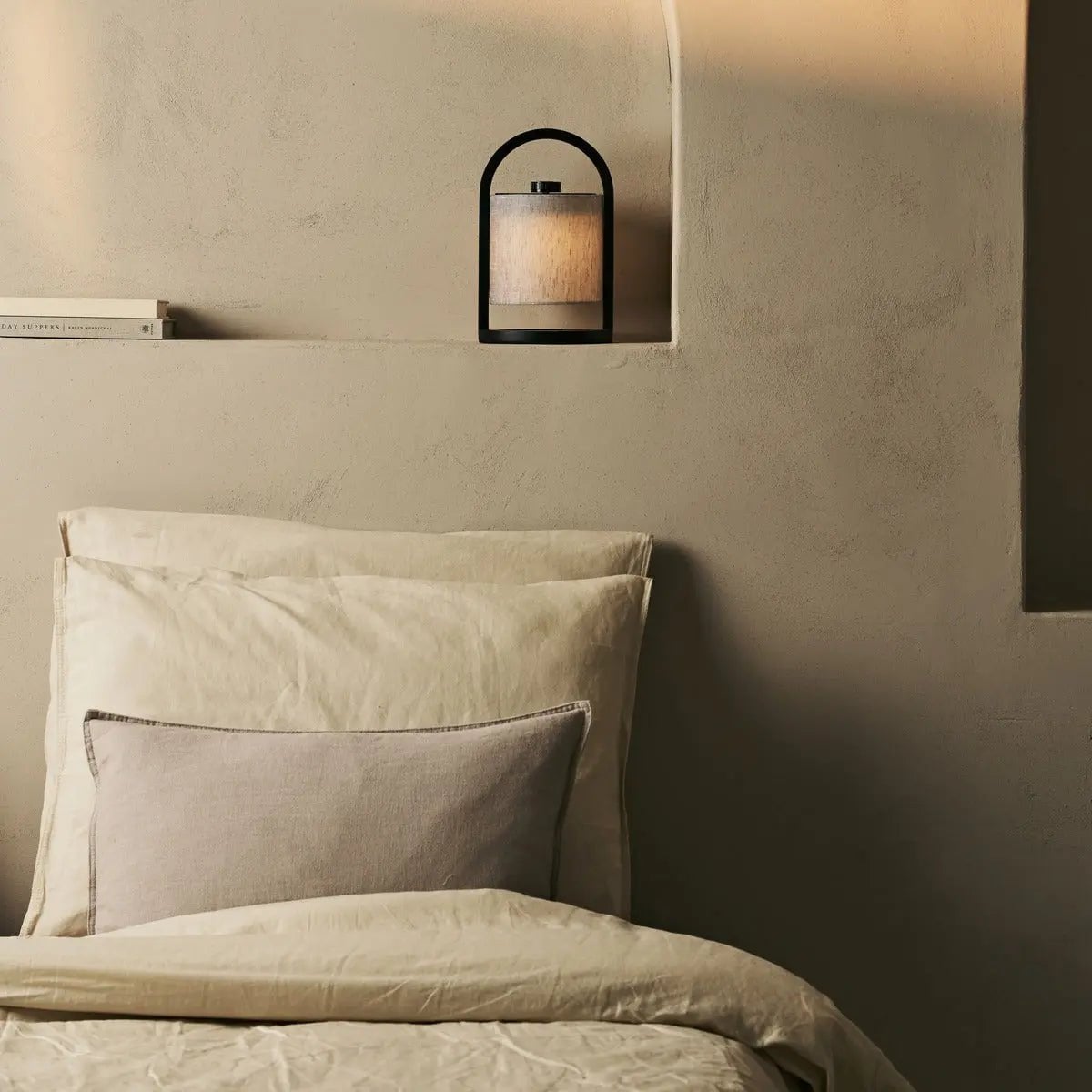 River Black & Grey Wood & Linen Cordless Table Lamp