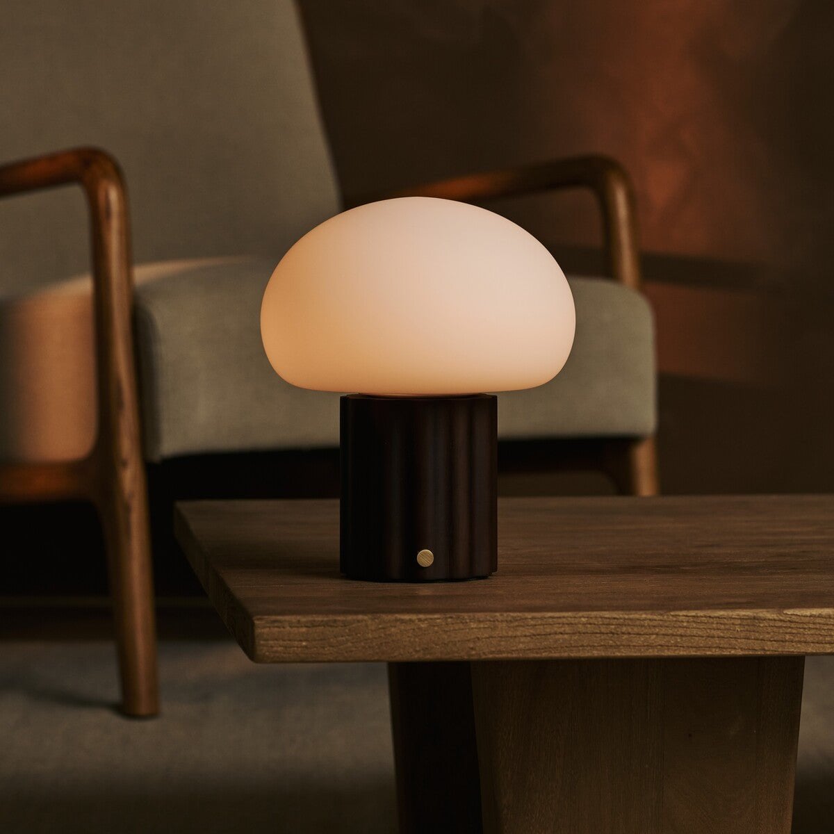 Jord Dark Brown Wood & Glass Cordless Table Lamp