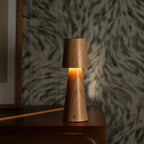Lucas cordless lamp detail of rubberwood base