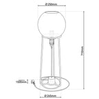 Technical drawing of a table lamp with dimensions labeled