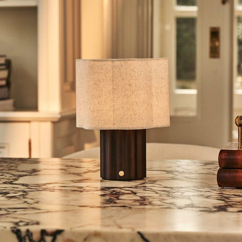 Yalisa Dark Brown Wood & Linen Cordless Table Lamp