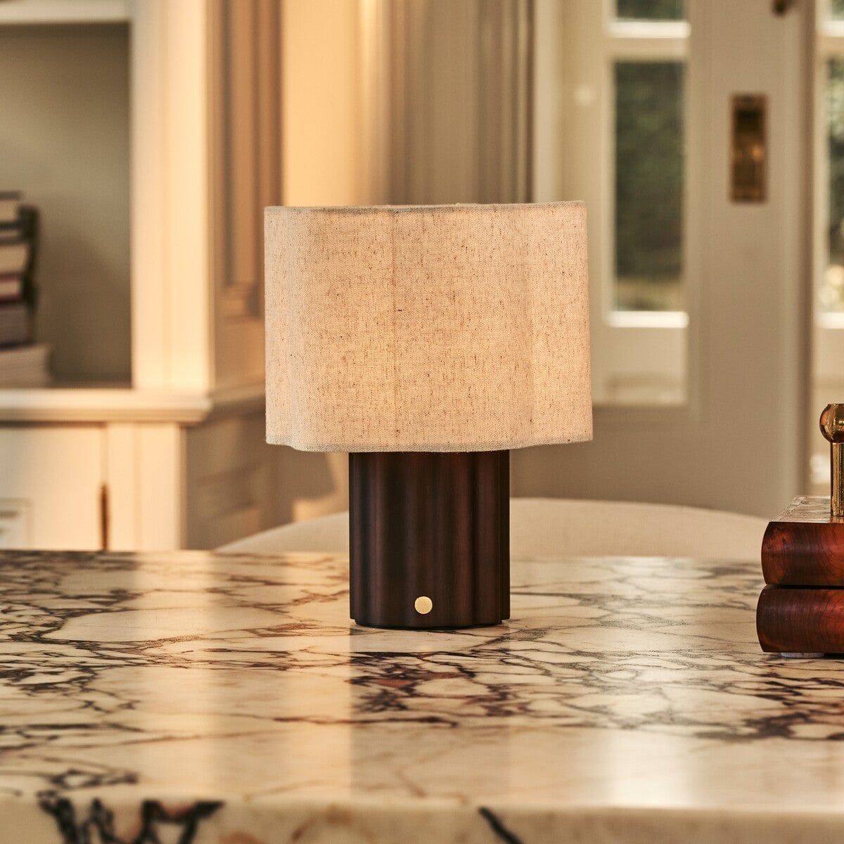 Yalisa Dark Brown Wood & Linen Cordless Table Lamp
