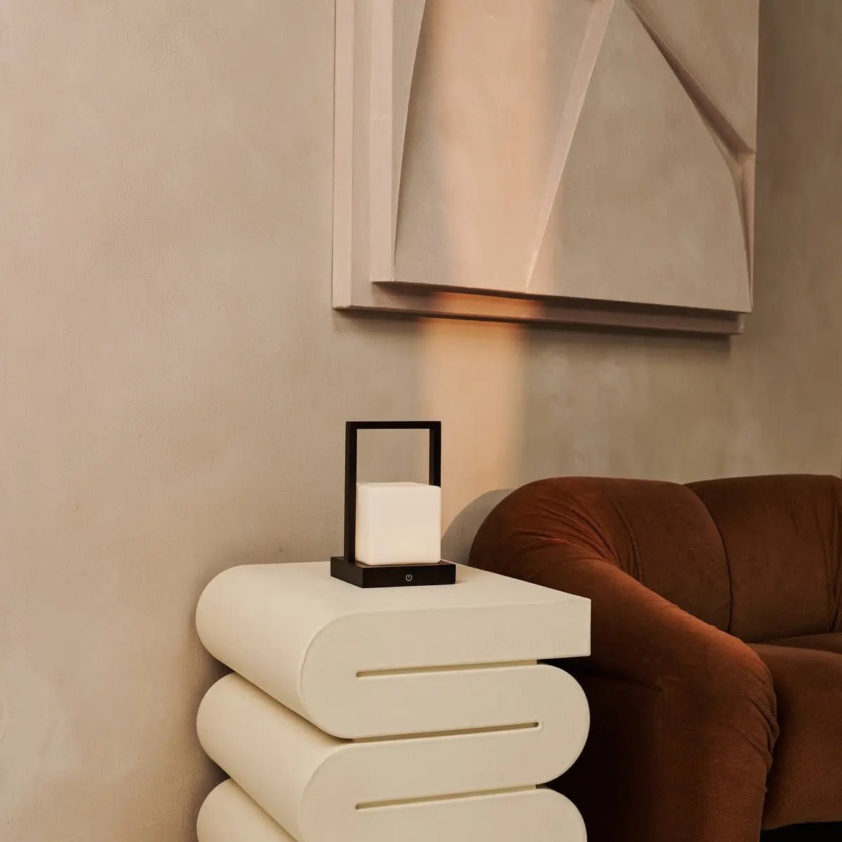 Noah rechargeable lamp in bedroom ambient setting