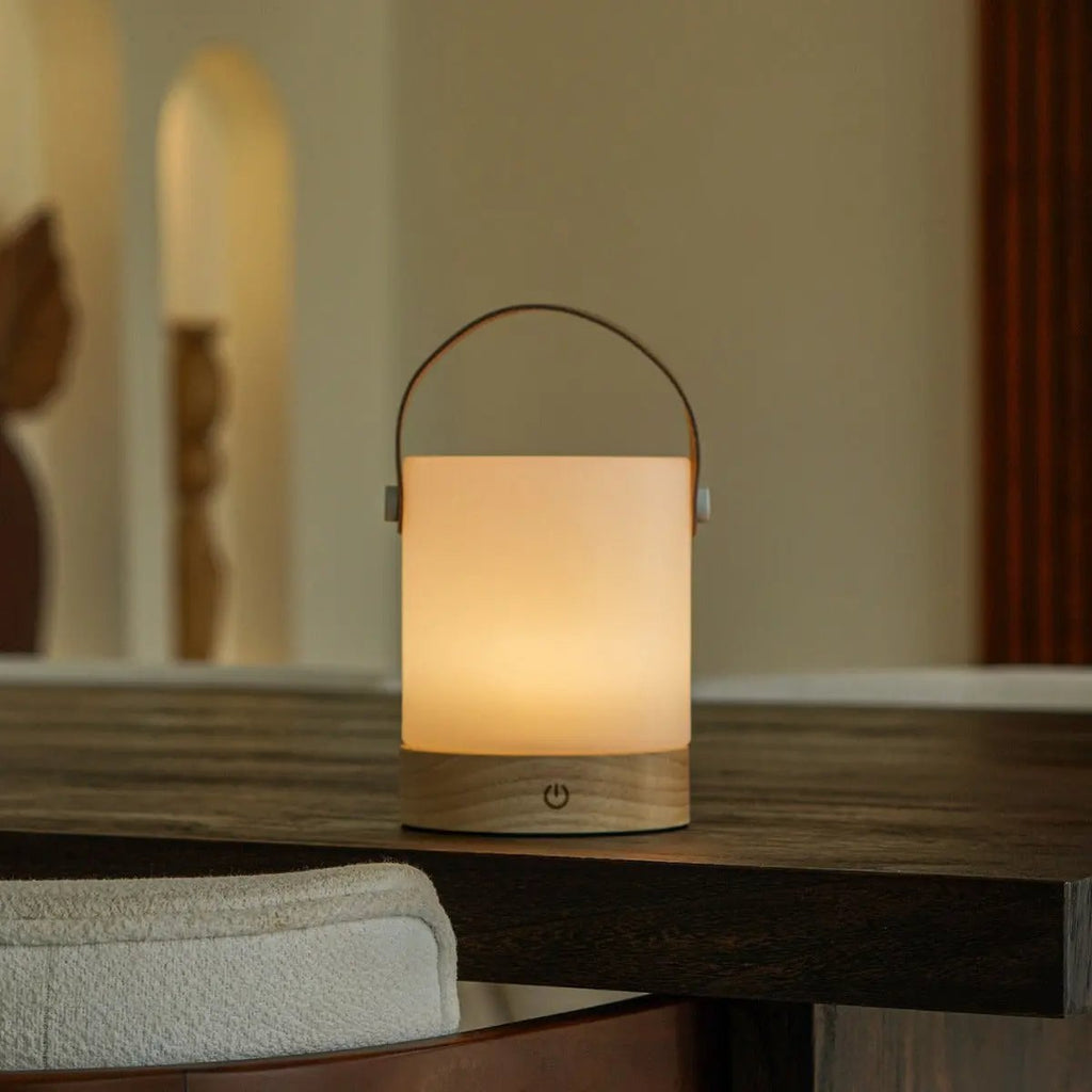 Avery rechargeable lamp warm ambient glow with leather accent