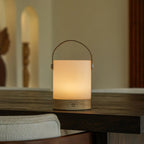 Avery rechargeable lamp warm ambient glow with leather accent