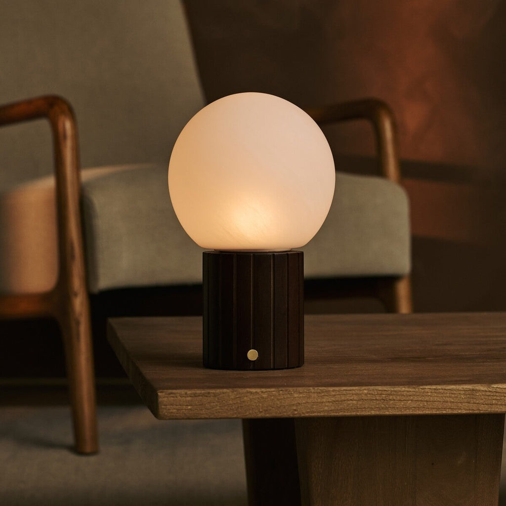 Nadine Dark Brown Wood & Glass Cordless Table Lamp