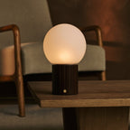 Nadine Dark Brown Wood & Glass Cordless Table Lamp