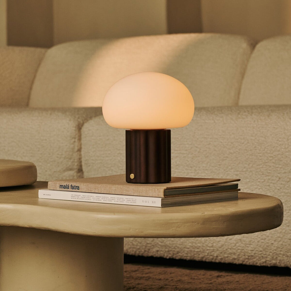 Jord Dark Brown Wood & Glass Cordless Table Lamp