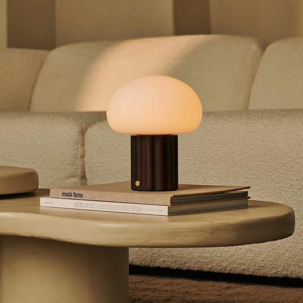 Jord Dark Brown Wood & Glass Cordless Table Lamp