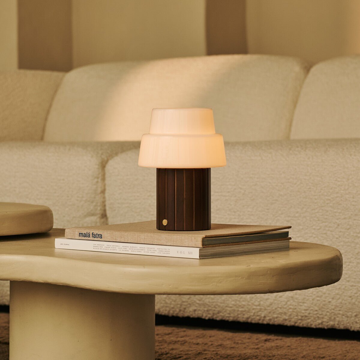 Lio Dark Brown Wood & Glass Cordless Table Lamp