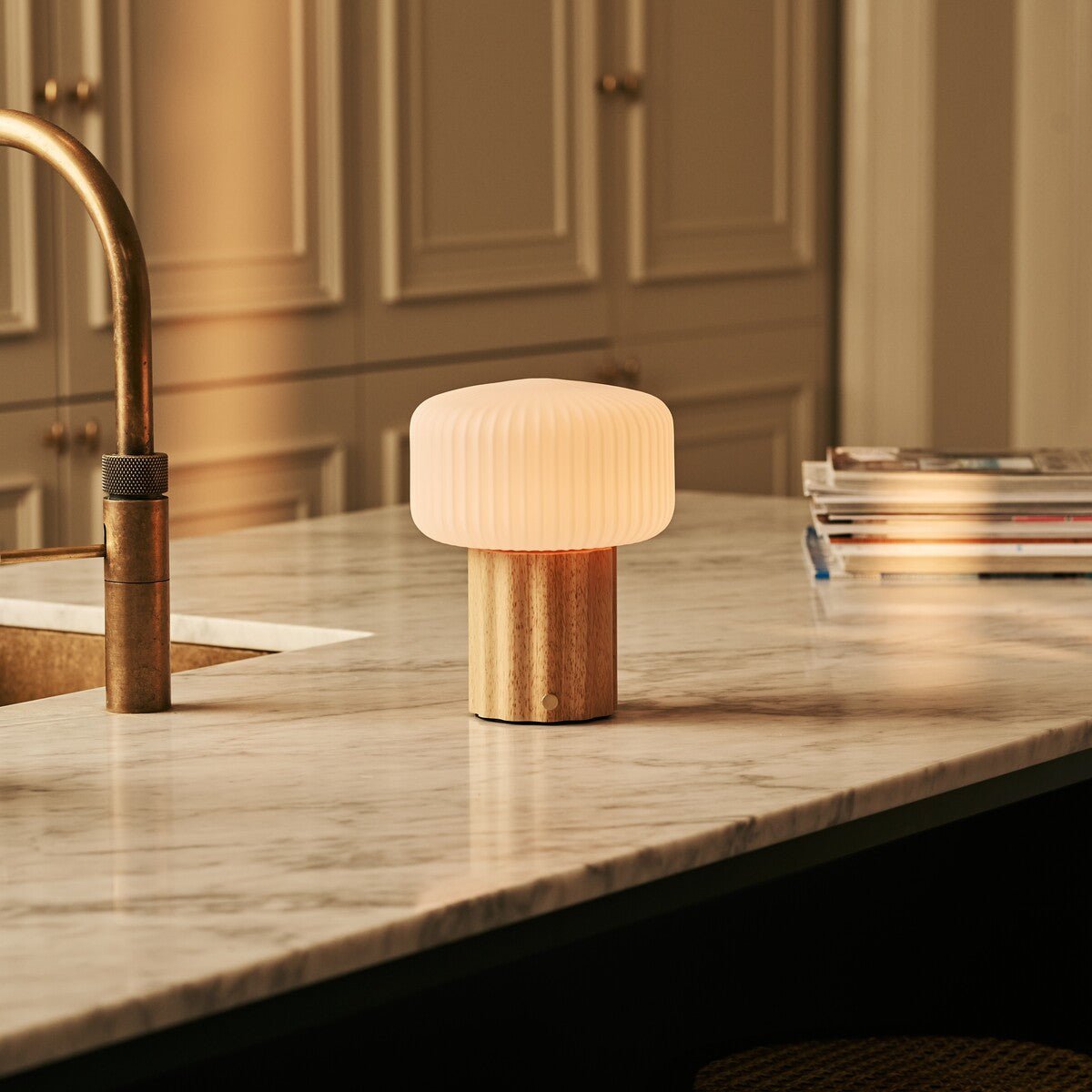 Robin Light Brown Wood & Glass Cordless Table Lamp
