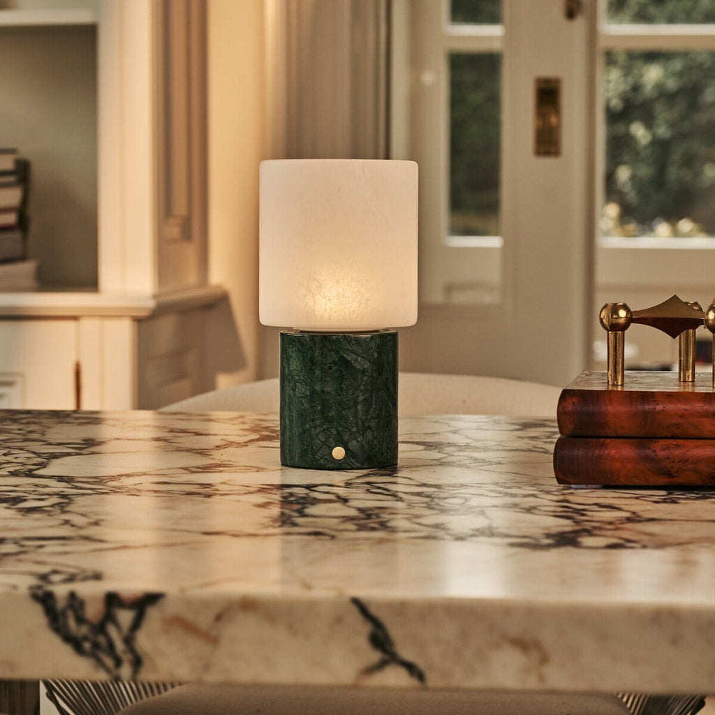 Cuyp rechargeable lamp close-up of Verde Alpi marble veining