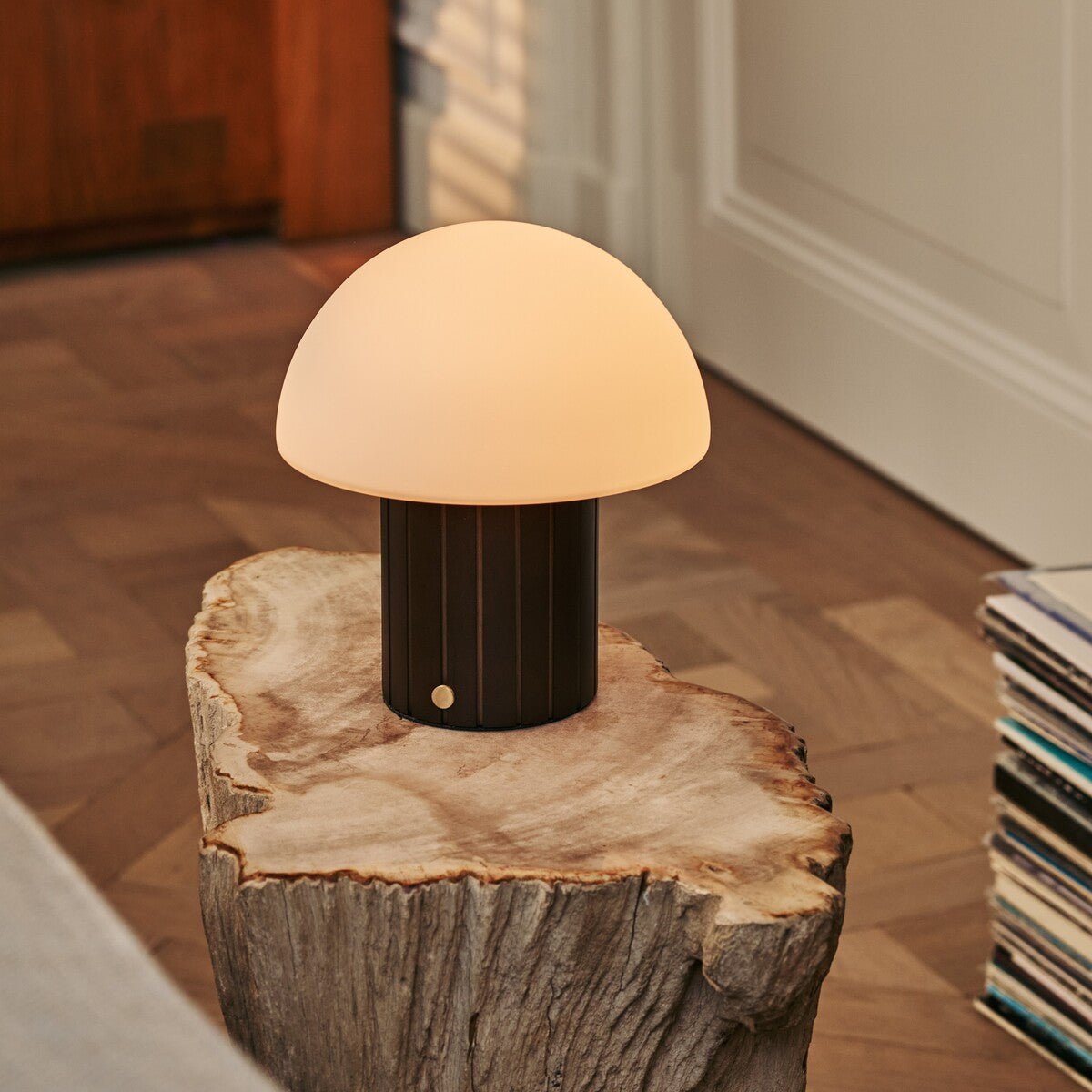 Siebe Dark Brown Wood & Glass Cordless Table Lamp