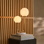 Giorgia gold metal stem detail with dual glass globe fittings