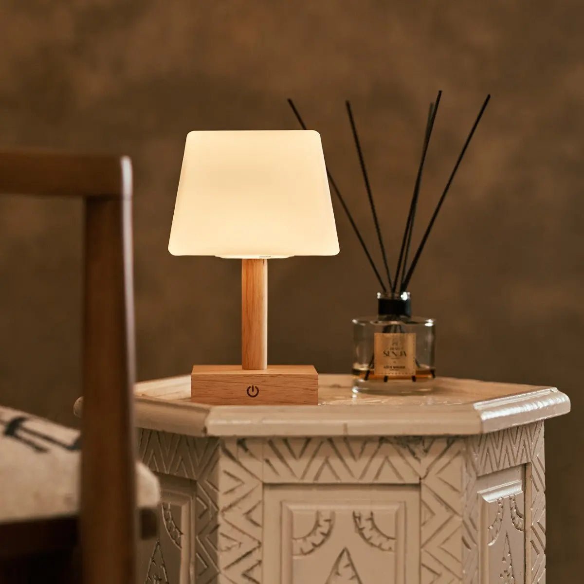 Tommy glass shade cordless lamp full product view
