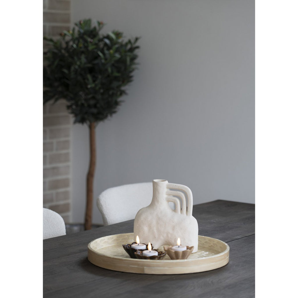 Elara beige vase close-up of triple handle detail