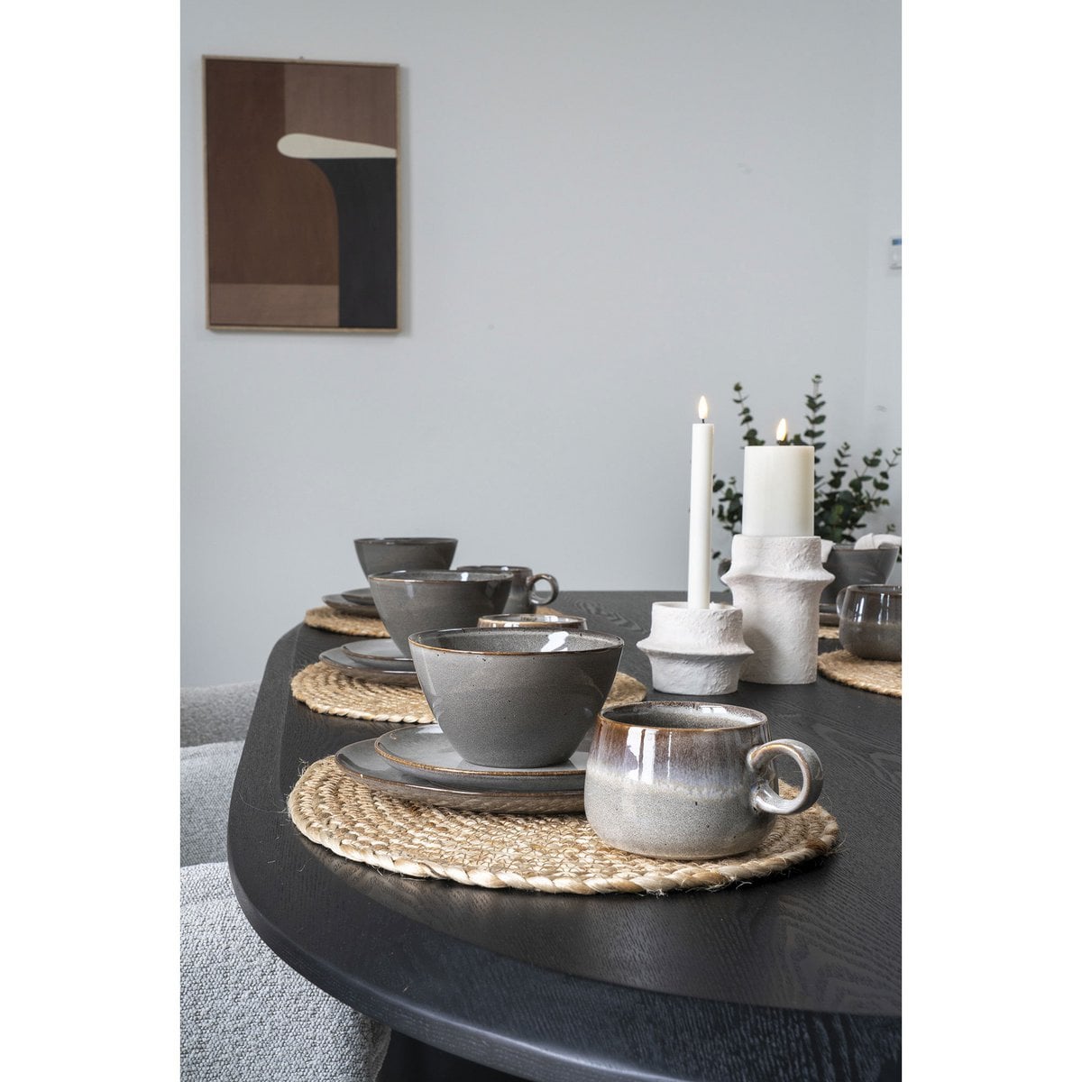 Cemina white cement holders with taper candles styled
